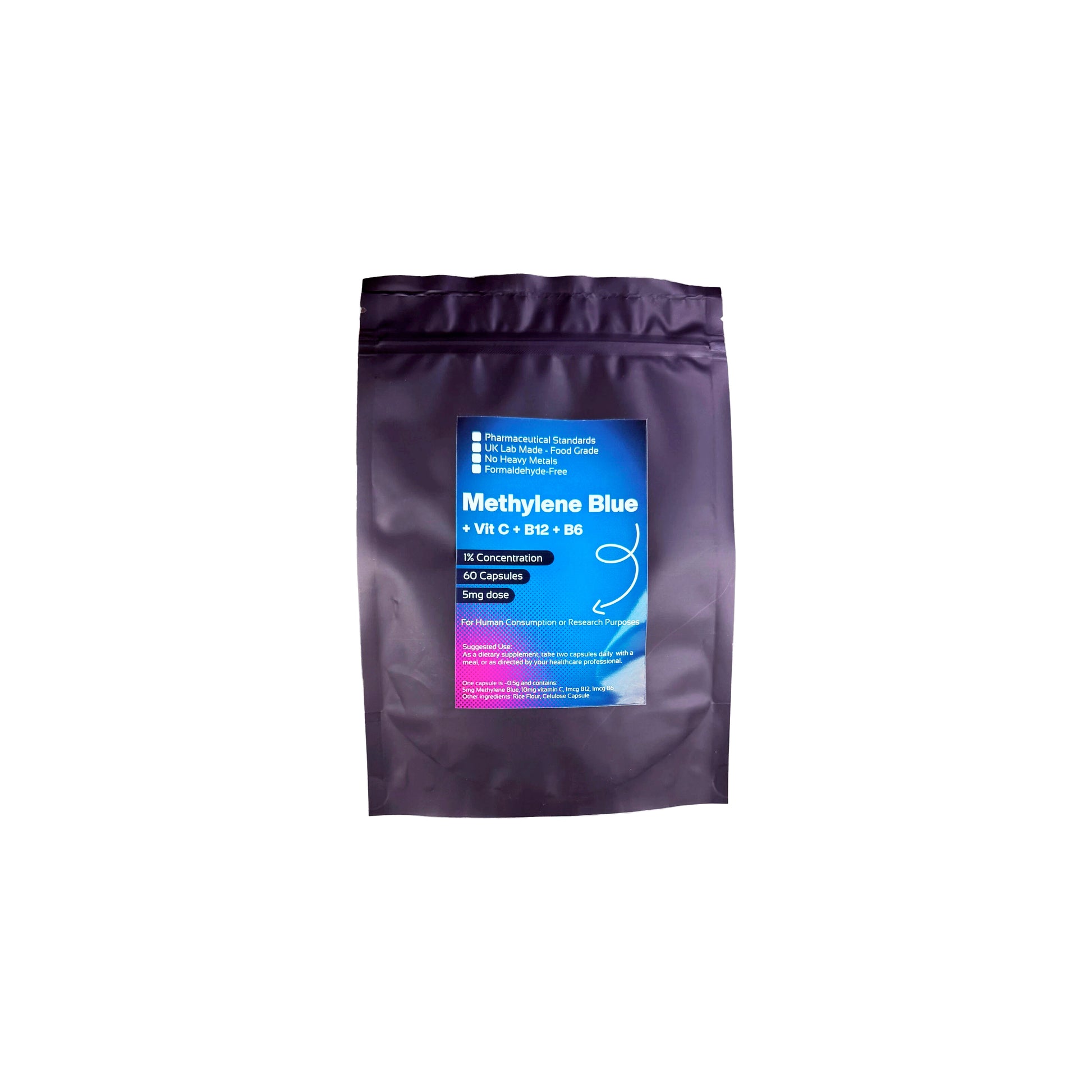 Methylene Blue | 60 Capsules | +Vit. C + B12 + B6 | Neuroprotective Antioxidant
